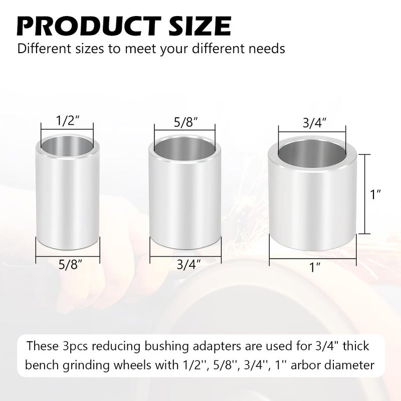 BLSGBUIDING Reducing Bushing Arbor Adapters for Bench Grinding Wheel, Aluminum Reducer 1" Thick with ID 1/2" OD 5/8" | ID 5/8" OD 3/4" | ID 3/4" OD 1"- 3-Piece Arbor Sleeve Kit - Image 2